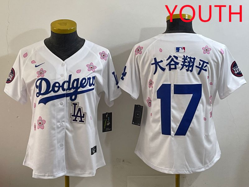Youth Los Angeles Dodgers #17 Ohtani White Sakura Edition 2025 Nike MLB Jersey style 17->youth mlb jersey->Youth Jersey